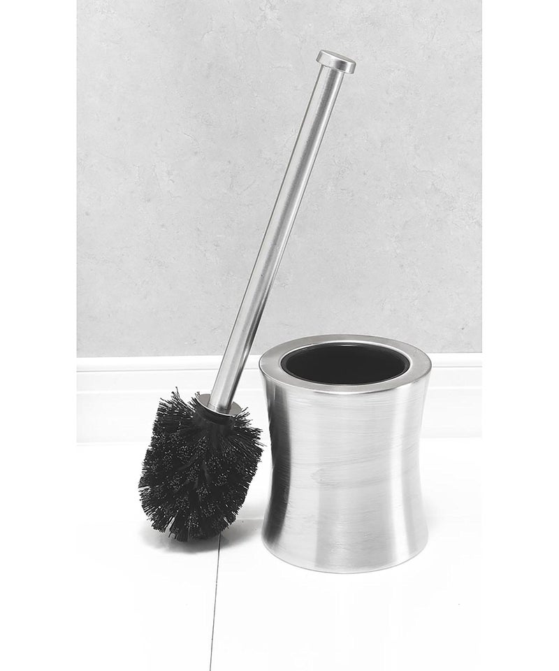 Bath Bliss Hour Glass Shape Weighted Bottom Toilet Brush & Holder Set, Heavy Duty Brush, Silver, 4.5"L x 4.5"W x 15.4"H - Image 3